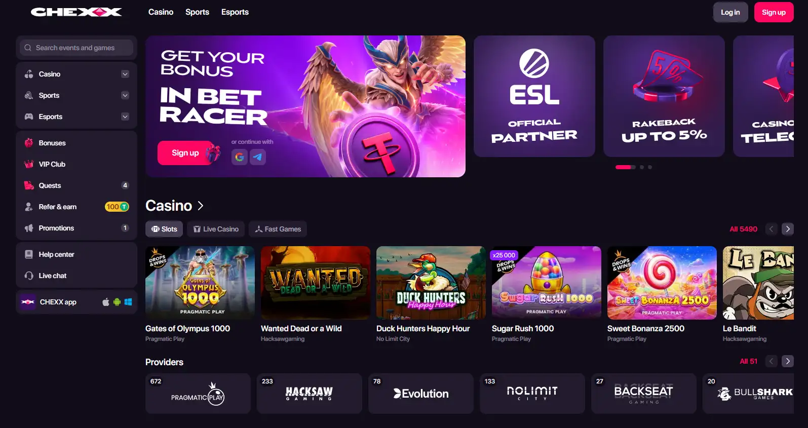 الصفحة الرئيسية لـ CHEXX Casino الجزائر مع ألعاب الكازينو والمراهنات الرياضية والرياضات الإلكترونية